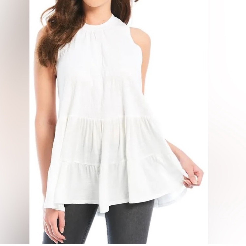 Free People Right on Time Tiered White Sleeveless Top